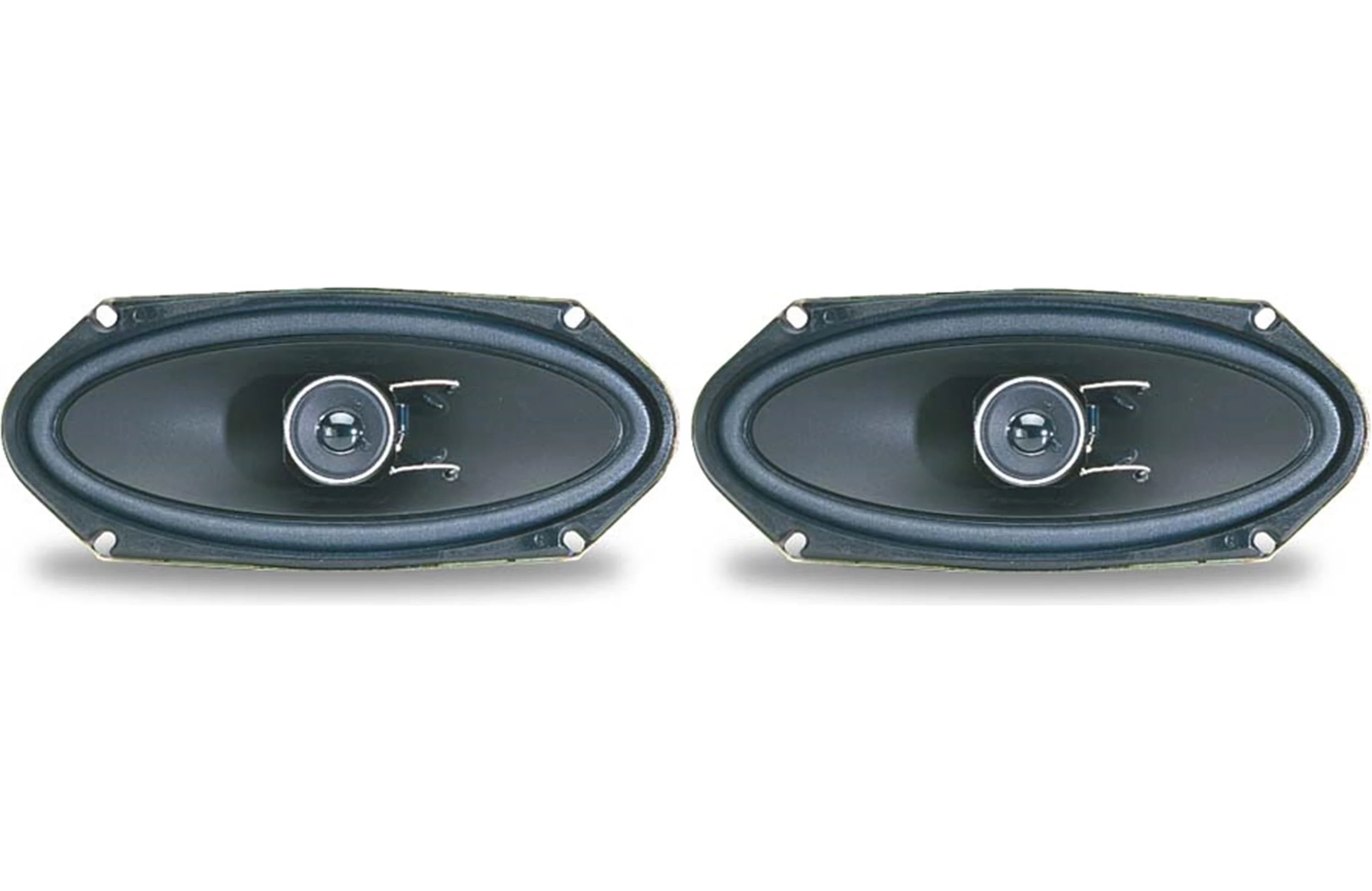 Two car speakers on a white background