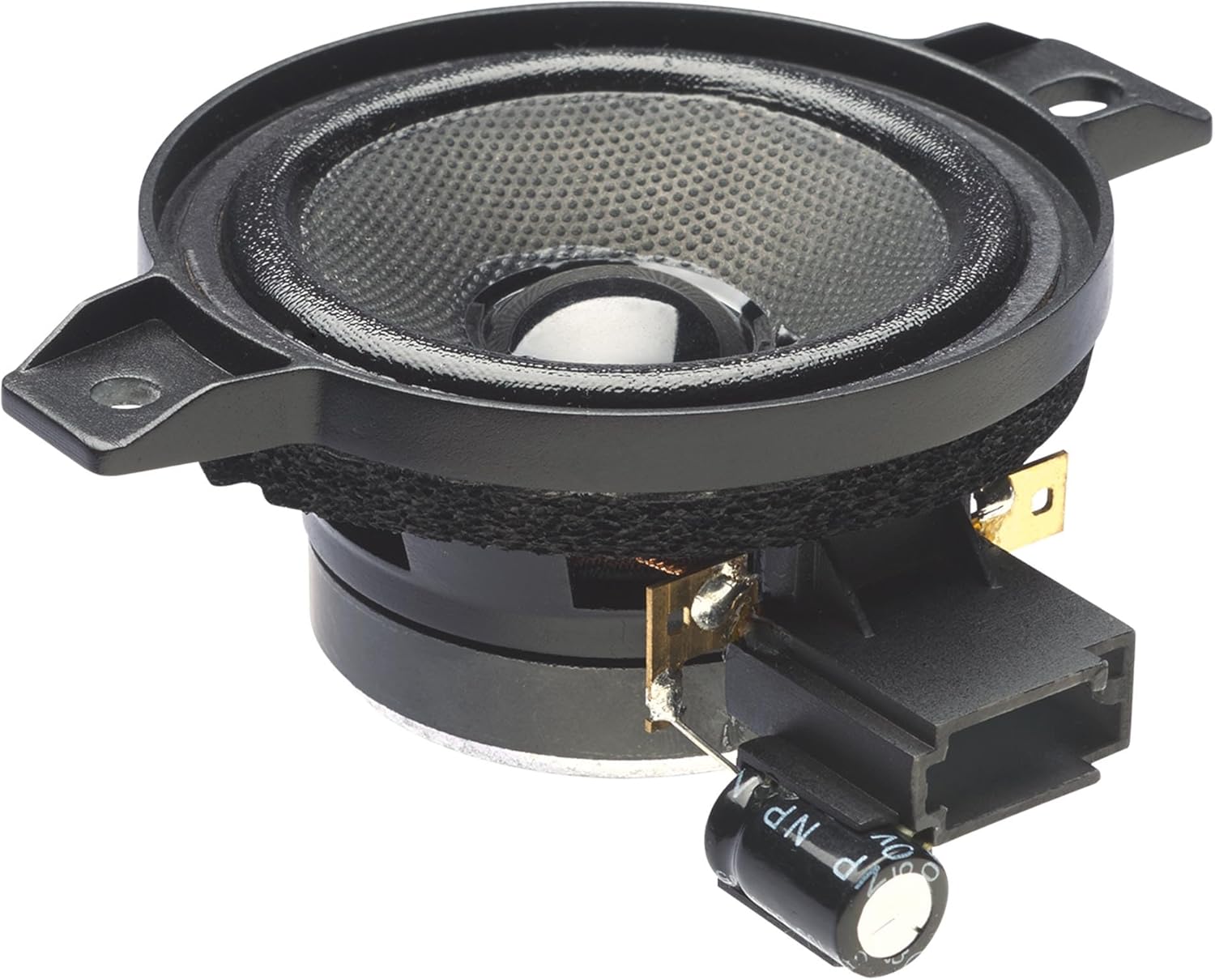Speaker driver with voice coil and terminal on a white background
