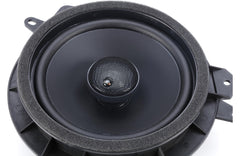 Car speaker with a black grille on a white background