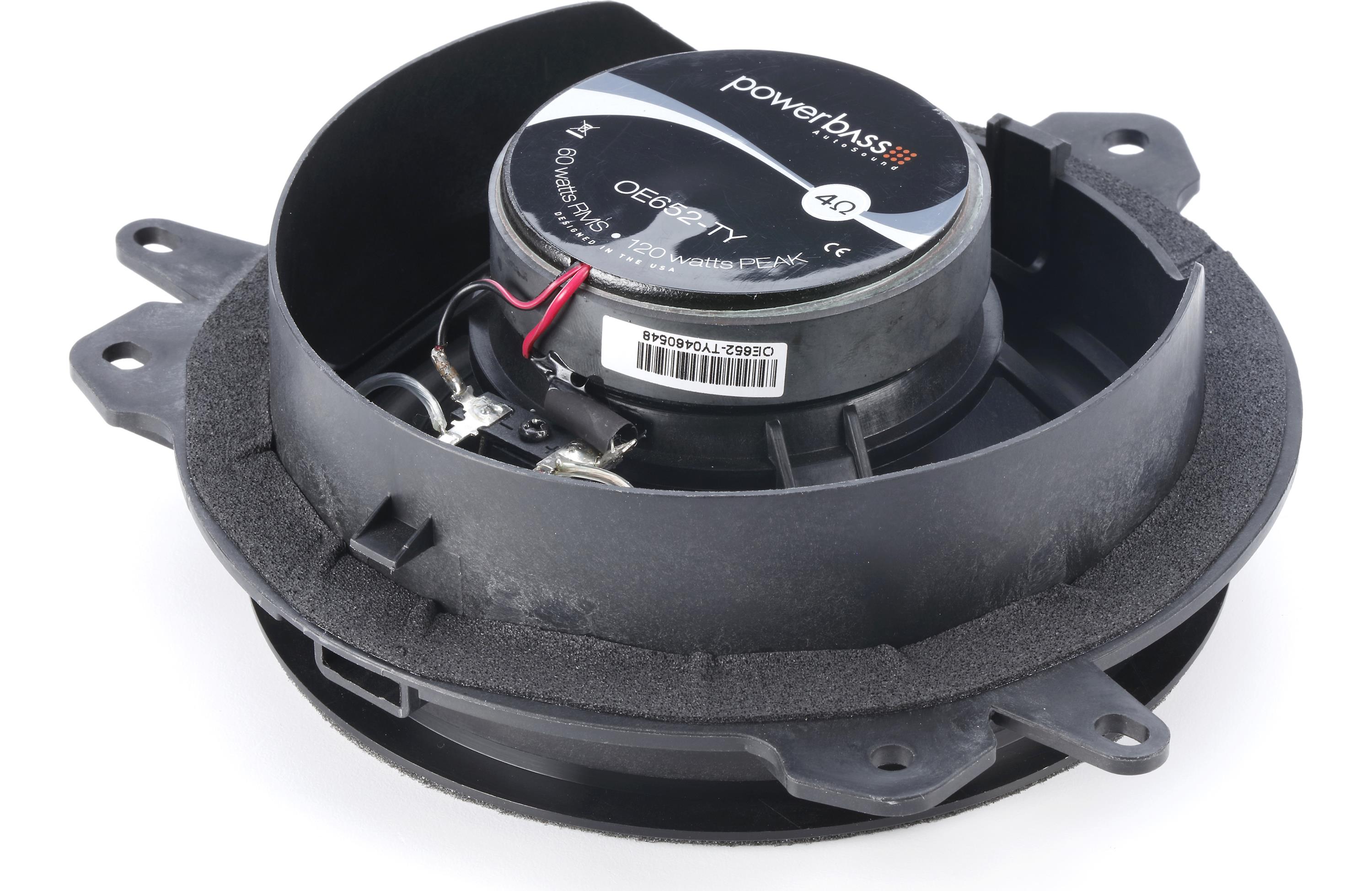 Car speaker with 'Powerbass' branding on a white background