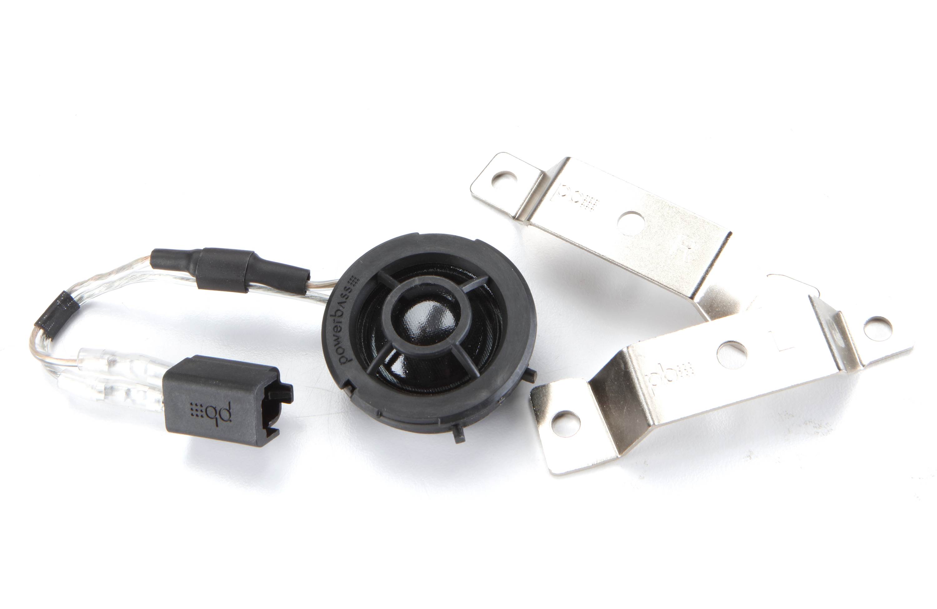 Electrical components including a black connector, silver switch, and black component on a white background