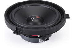Black car speaker with 'pb' logo on a white background