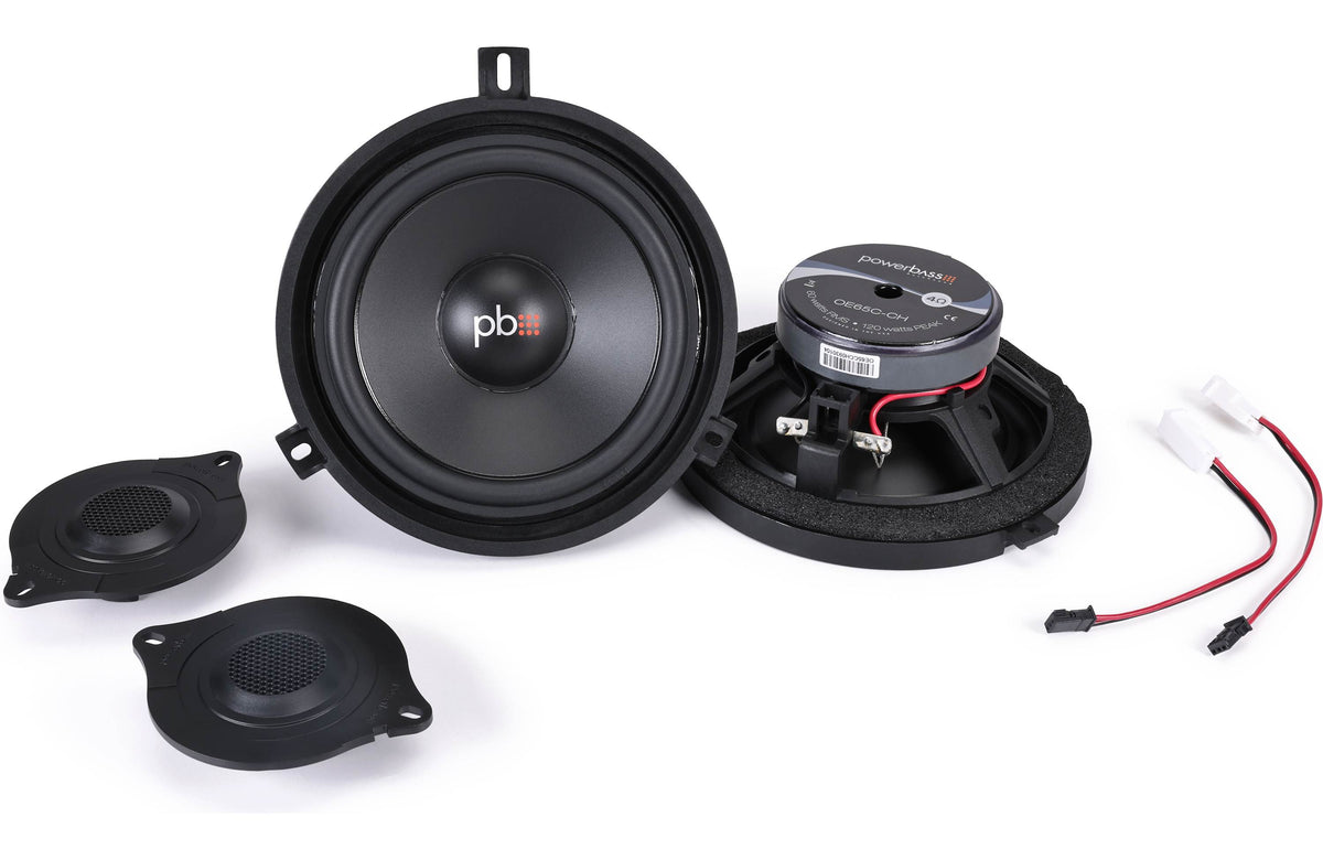 Car speakers with wiring on a white background