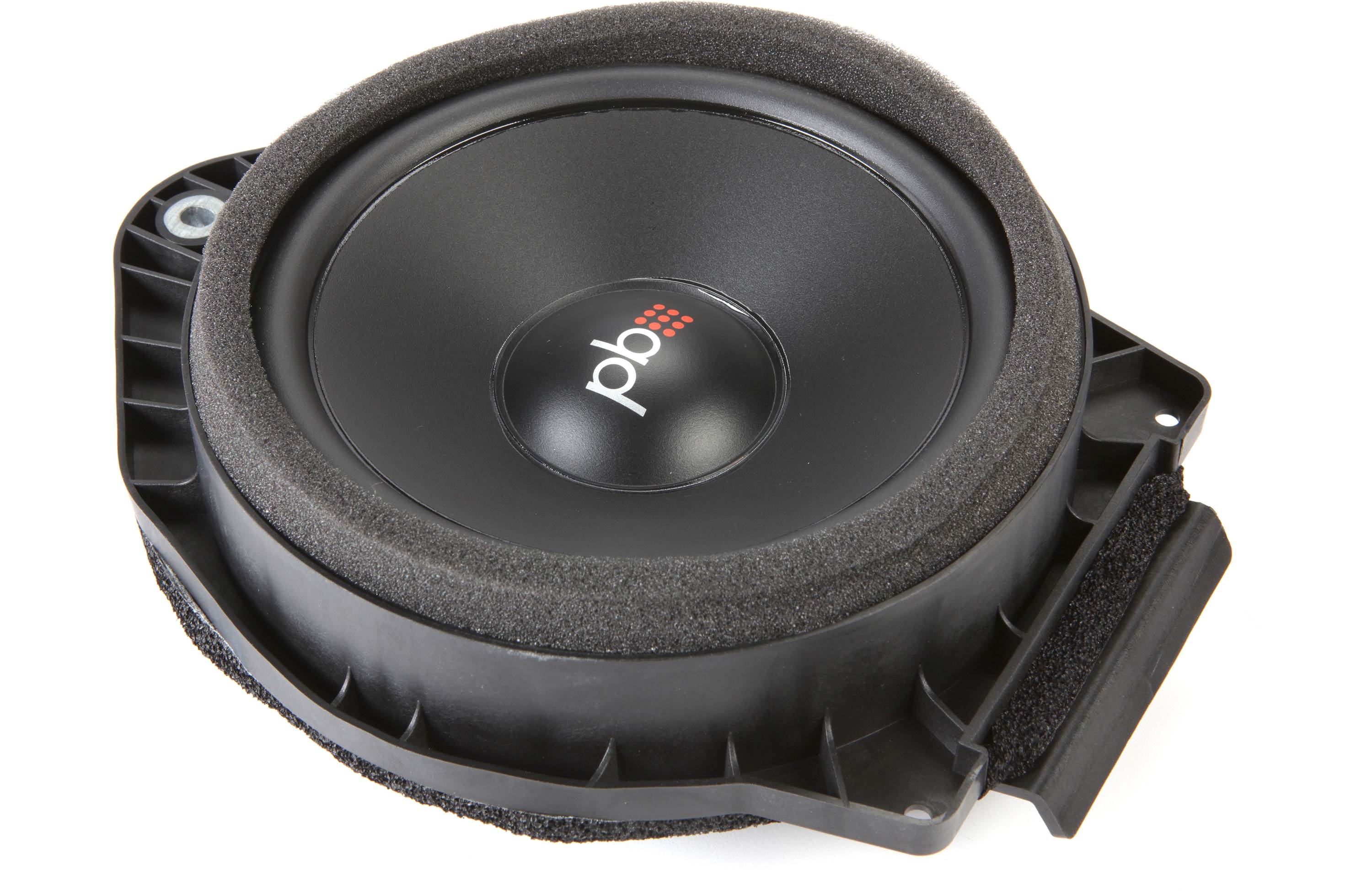 Car speaker with a brand logo on a white background