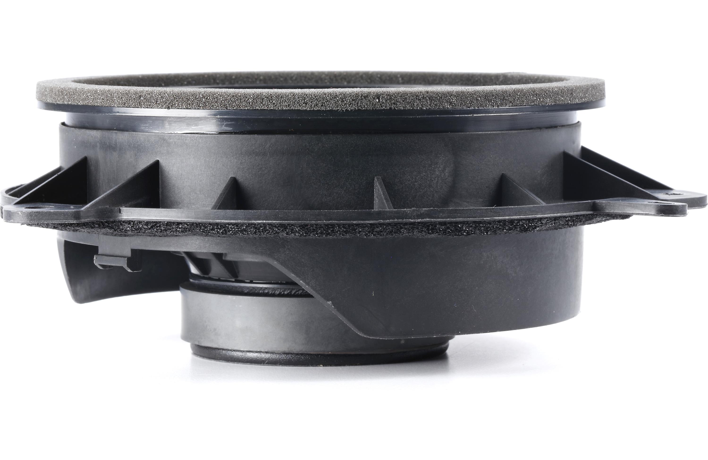 Black speaker driver on a white background