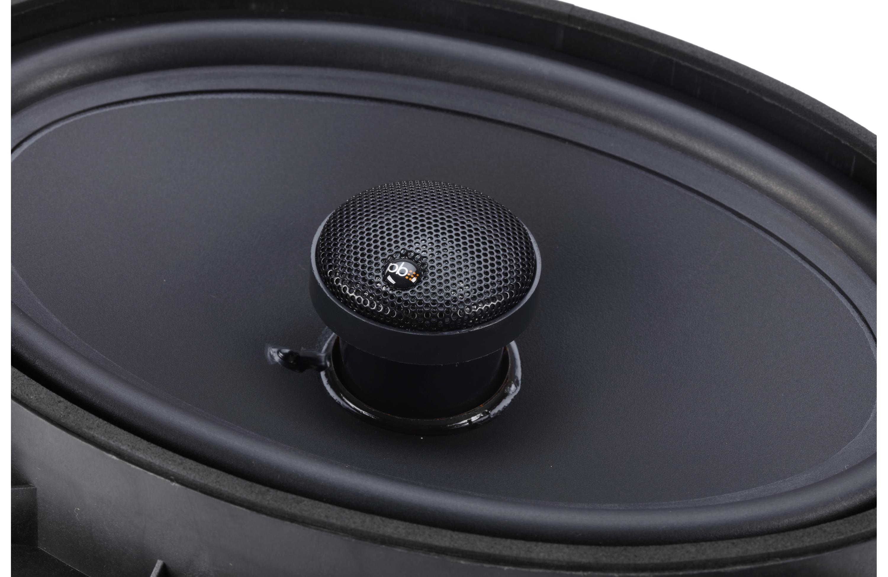 Black car speaker with grille on a black background