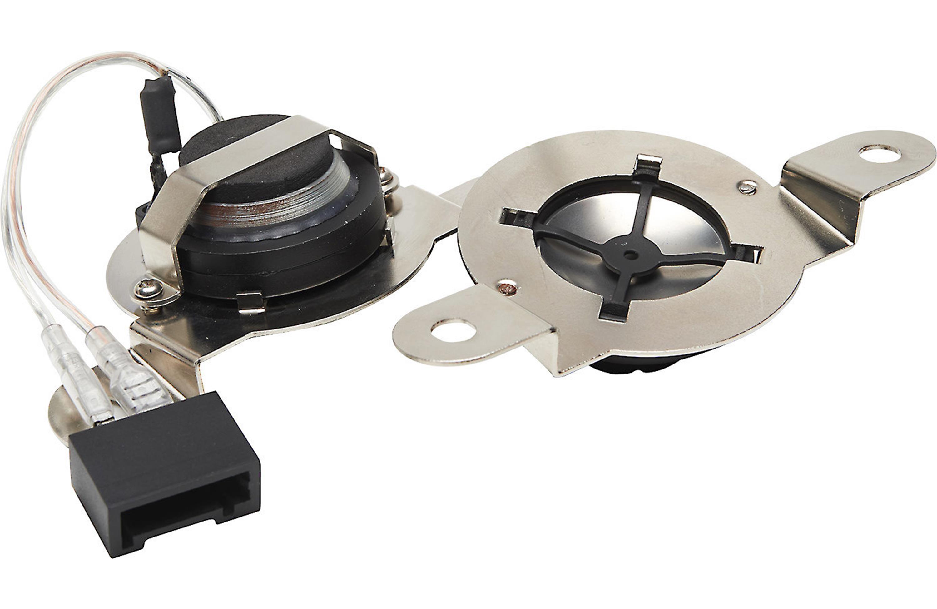 Mechanical component with metal and black parts on a white background
