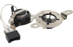 Mechanical component with metal and black parts on a white background