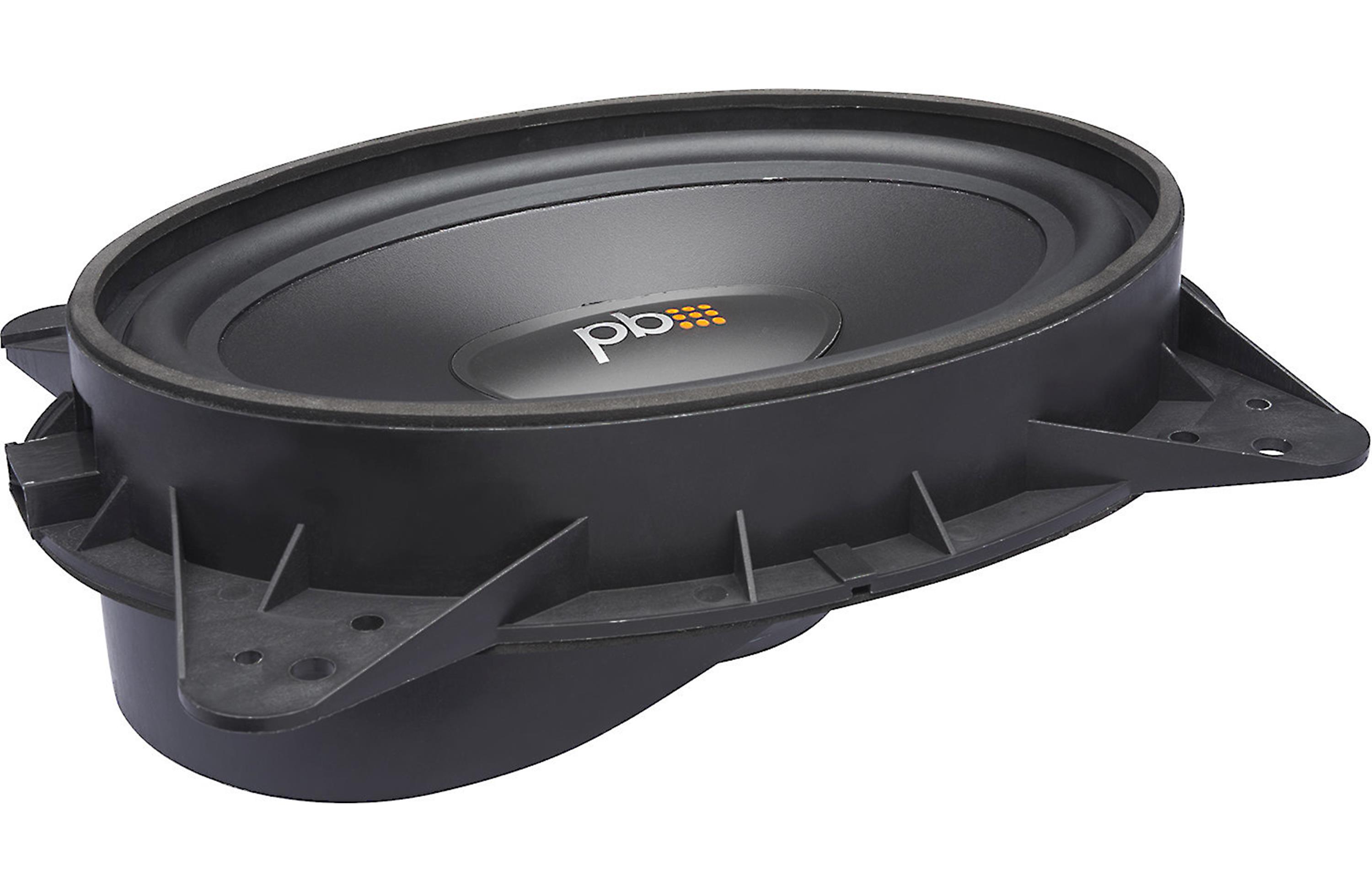 Car speakers with the PowerBass logo on a white background