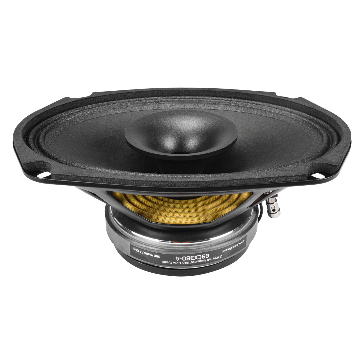 Speaker driver with gold voice coil on a white background