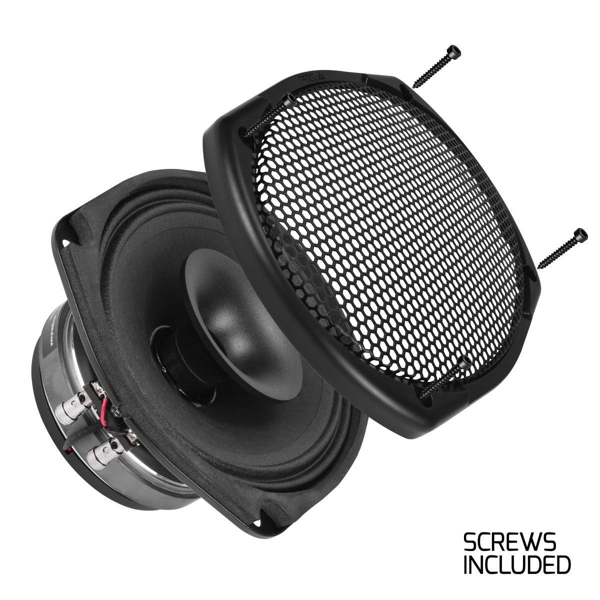 Car speaker with grille on a white background