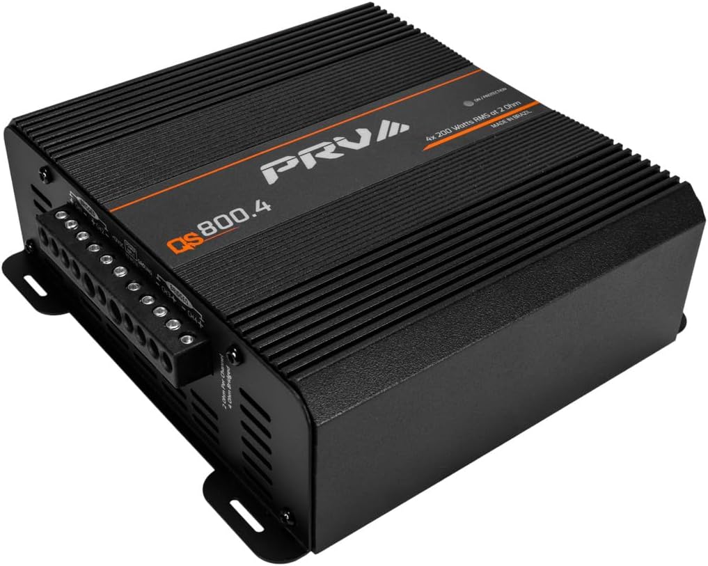 Black amplifier with 'Prv' branding on a white background