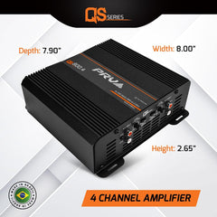 4-channel amplifier with PRV Audio branding on a white background