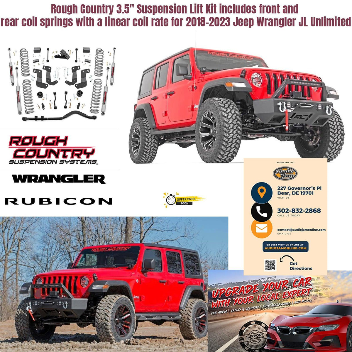 Rough Country 66830 3.5" Suspension Lift Kit includes front and  rear coil springs with a linear coil rate for 2018-2023 Jeep Wrangler JL Unlimited