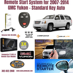 Remote start system for 2007-2014 GMC Yukon with car, remote, and module on a white background.