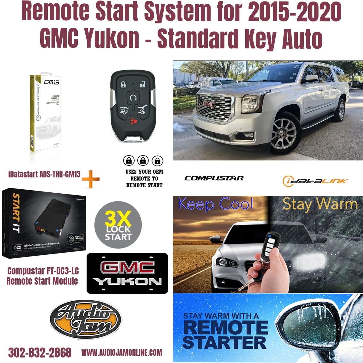 remote start system for 2015-2020 GMC Yukon with product images and vehicle photo.