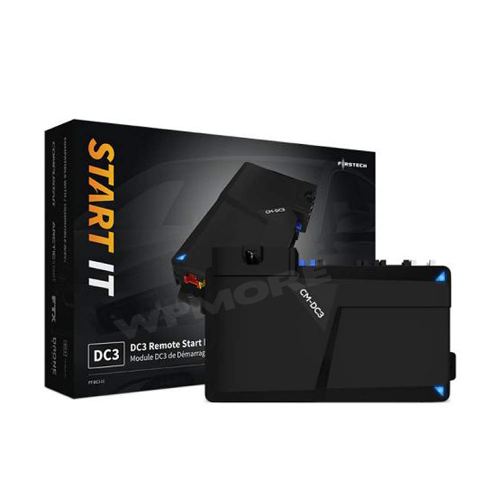 Black electronic device with 'DC3 Remote Start' packaging on a white background