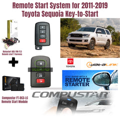 Remote start system for 2011-2019 Toyota Sequoia with key-to-start feature, including hardware and software components.