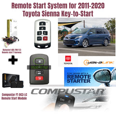 Remote start system components for 2011-2020 Toyota Sienna with a car in the background.