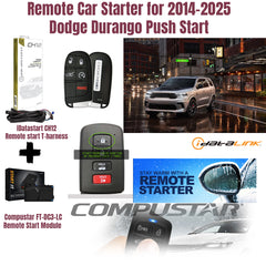 Remote car starter kit for 2014-2025 Dodge Durango with remote control, t-harness, and module.