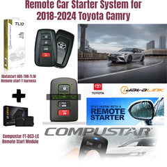 Remote car starter system for 2018-2024 Toyota Camry with packaging and product display.