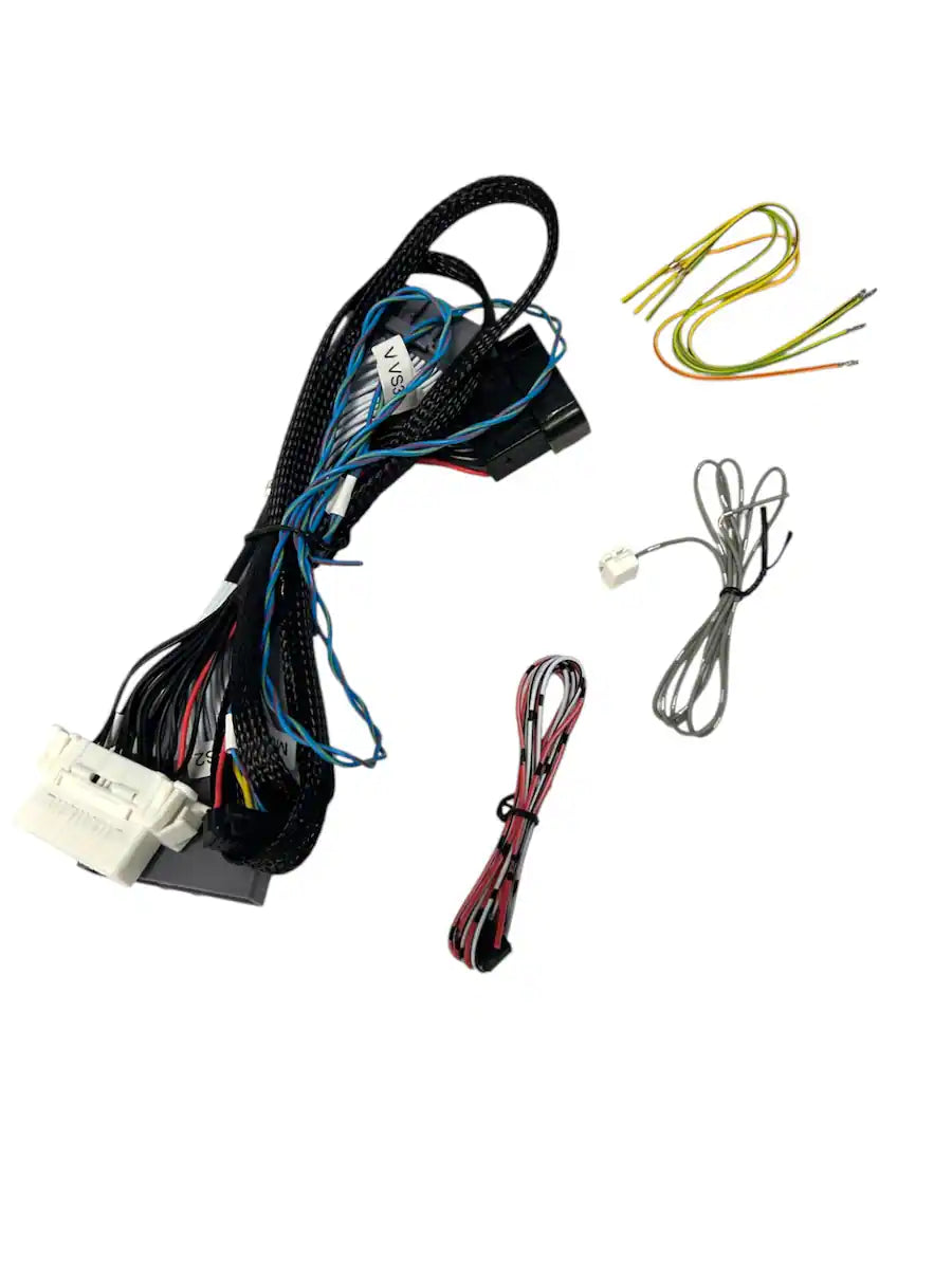 Remote car starter wiring harness kit with various connectors on a white background