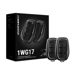 Compustar 1WG17 remote upgrade kit packaging with two remote controls on a white background