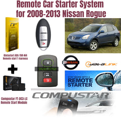 Remote car starter system for 2008-2013 Nissan Rogue with components and branding.