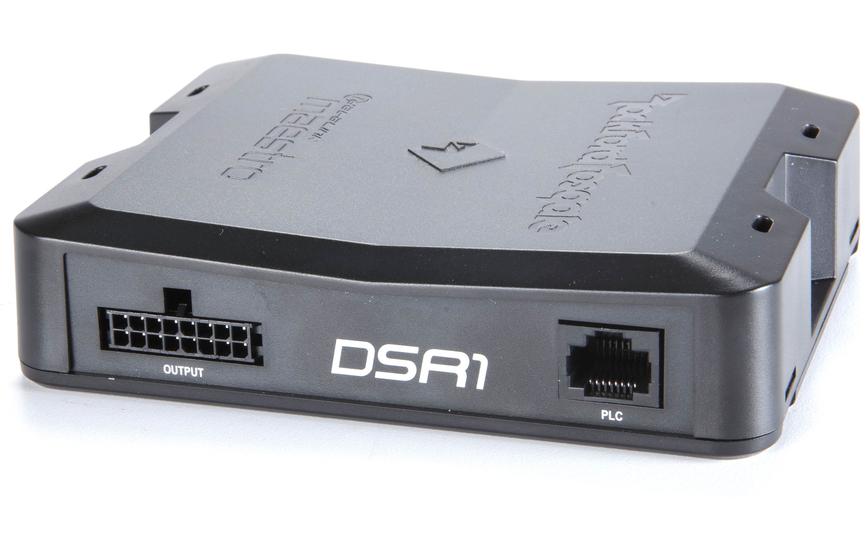 Electronic device with 'DSR1' branding on a white background
