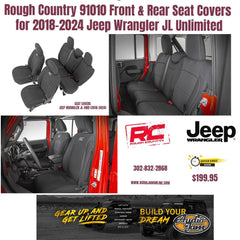 Rough Country Neoprene Seat Covers (fits) 2018-2024 Jeep Wrangler JL 4DR 1st/2nd Row | Water Resistant | 91010 , Black