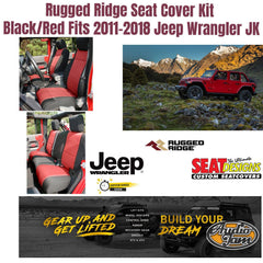 Rugged Ridge Seat Cover Kit Black/Red Fits 2011-2018 Jeep Wrangler JK
