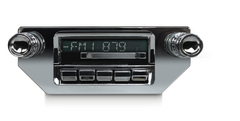 Vintage-style radio receiver with digital display on a white background