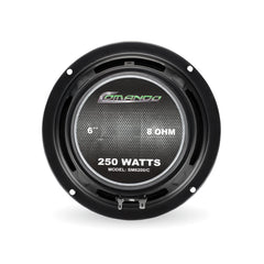 Pro Audio Midrang speaker with brand logo and specifications on a white background