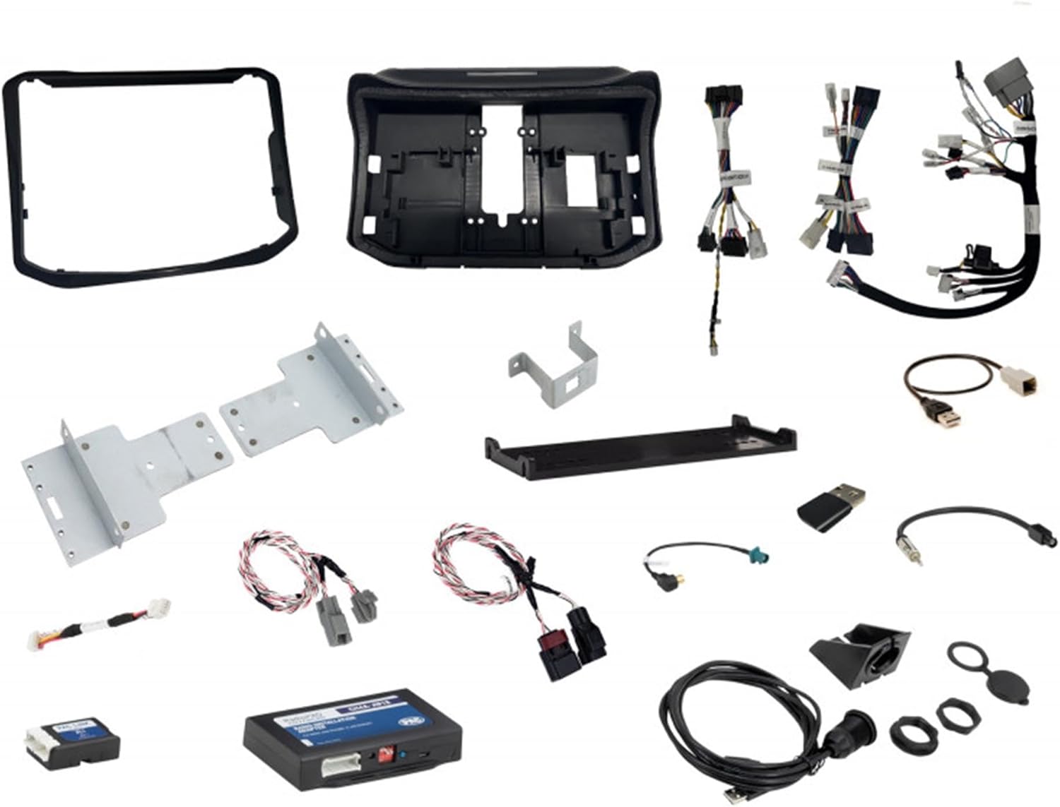 Collection of automotive parts and accessories on a white background