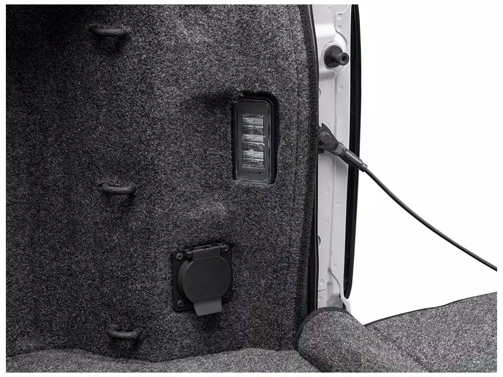 Car door panel with electrical outlets and wiring