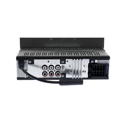 Back view of a electronic device with connectors on a white background
