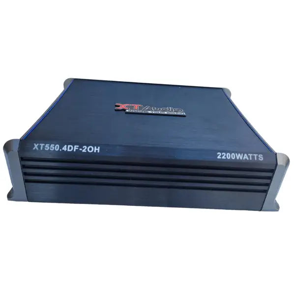 Car amplifier with XT Audio branding on a white background