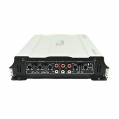 Audio amplifier with control panel on a white background