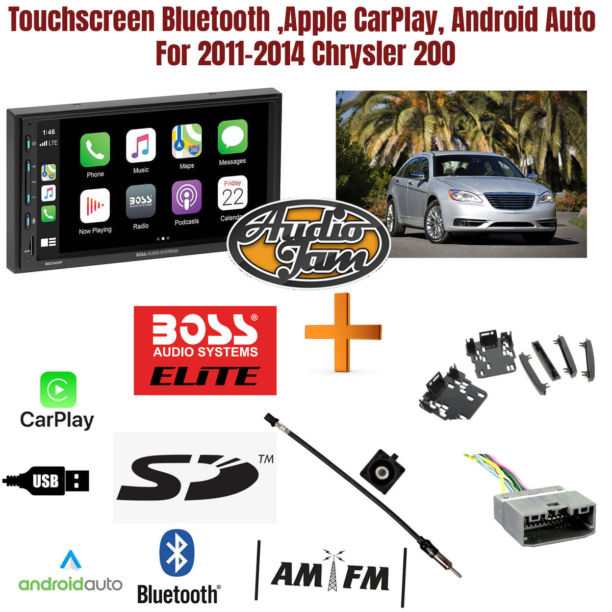 Touchscreen Bluetooth ,Apple CarPlay, Android Auto For 2011-2014 Chrysler 200
