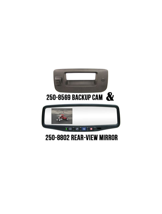 Rostra 250-8802-LCH (2508802LCH) RearSight Rear-View Mirror /w 3.5 TFT LCD Monitor feat. OnStar Controls (2508802) & RearSight Tailgate Handle with Backup Camera Pre-installed for Chevy Silverado / GMC Sierra (2508569)