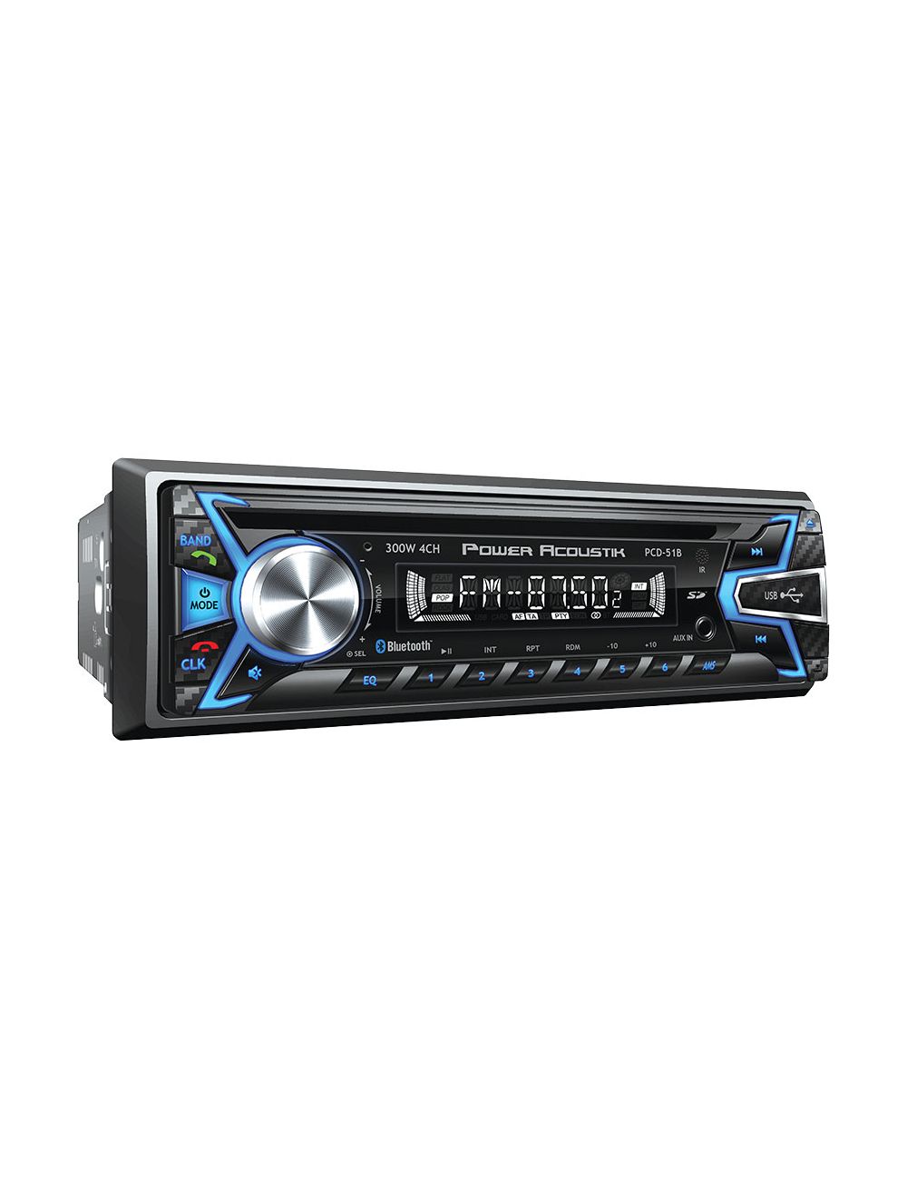 Power Acoustik PCD51B 1DIN CD/MP3/AM/FM Receiver with SD/USB Playback and Bluetooth (PCD-51B)
