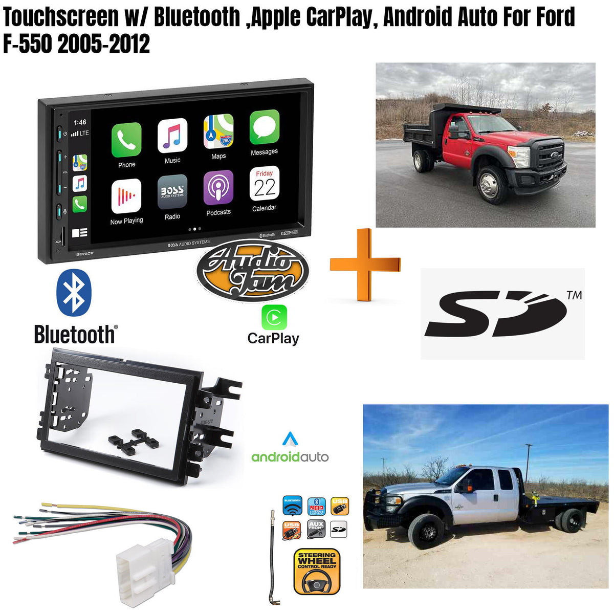 Touchscreen w/ Bluetooth ,Apple CarPlay, Android Auto For Ford F-550 2005-2012