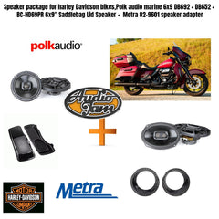 Speaker package for Harley Davidson bikes, Polk audio marine 6x9 DB692 + DB652 + BC-HD69PR 6x9" Saddlebag Lid Speaker +  Metra 82-9601 speaker adapter