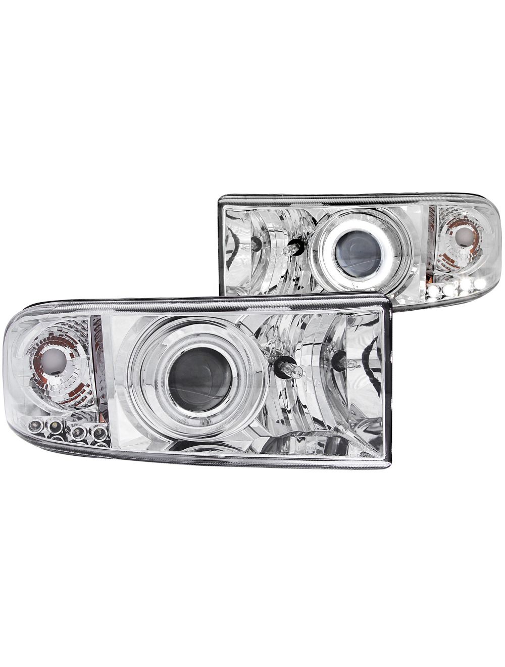 Anzo ANZ111056 Chrome Projector with Halo Amber (CCFL) Headlights for Dodge Ram 1500 1994 - 2001 / Ram 2500/3500 1994 - 2002