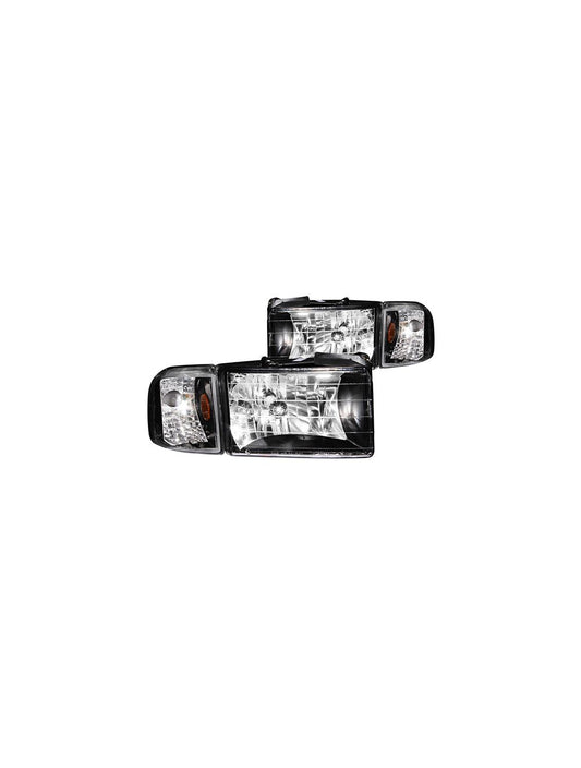 Anzo ANZ111067 Crystal Black with Corner Headlights for Dodge Ram 1500 1994 - 2001 & 2500/3500 1994 - 2002