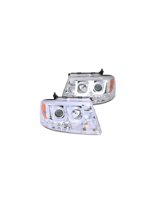 Anzo ANZ111287 1 pc Projector Chrome Clear with U-Bar  Headlights for Ford 2004 - 2008 F150