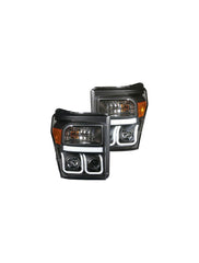 Anzo ANZ111292 U-Bar Style Black Clear Projector  Headlights for Ford  2011 - 2015 F250/350/450/550 Super Duty