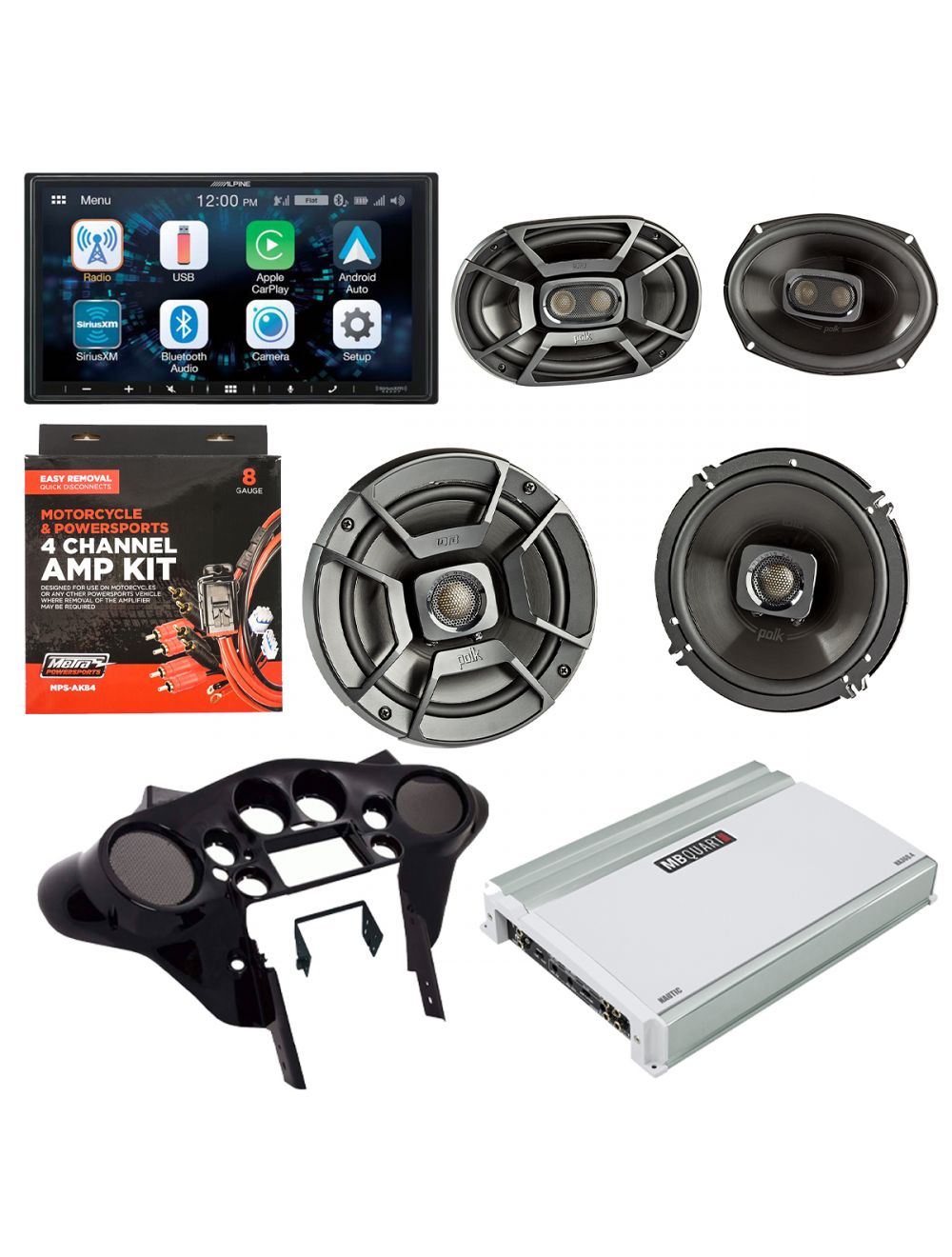 Alpine ILX-W650 w/ Sound system for Harley Davidson (Speakers x Amp x Dash kit x Speaker saddlebag lid) Bundle