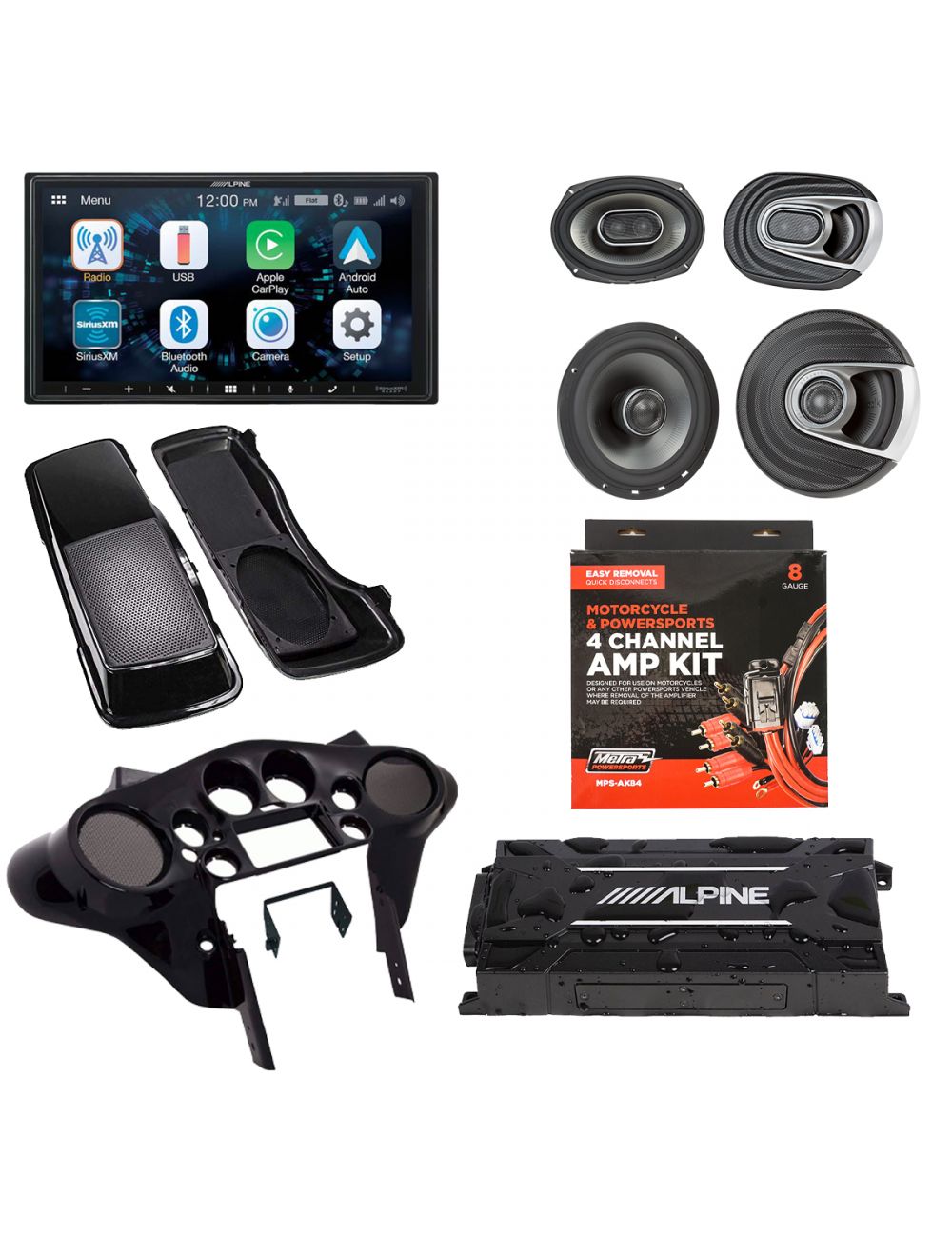 Alpine ILX-W650 w/ Sound System for Harley Davidson's (Speakers x Amp x Dash kit x Speaker Saddlebag Lid) [Bundle]
