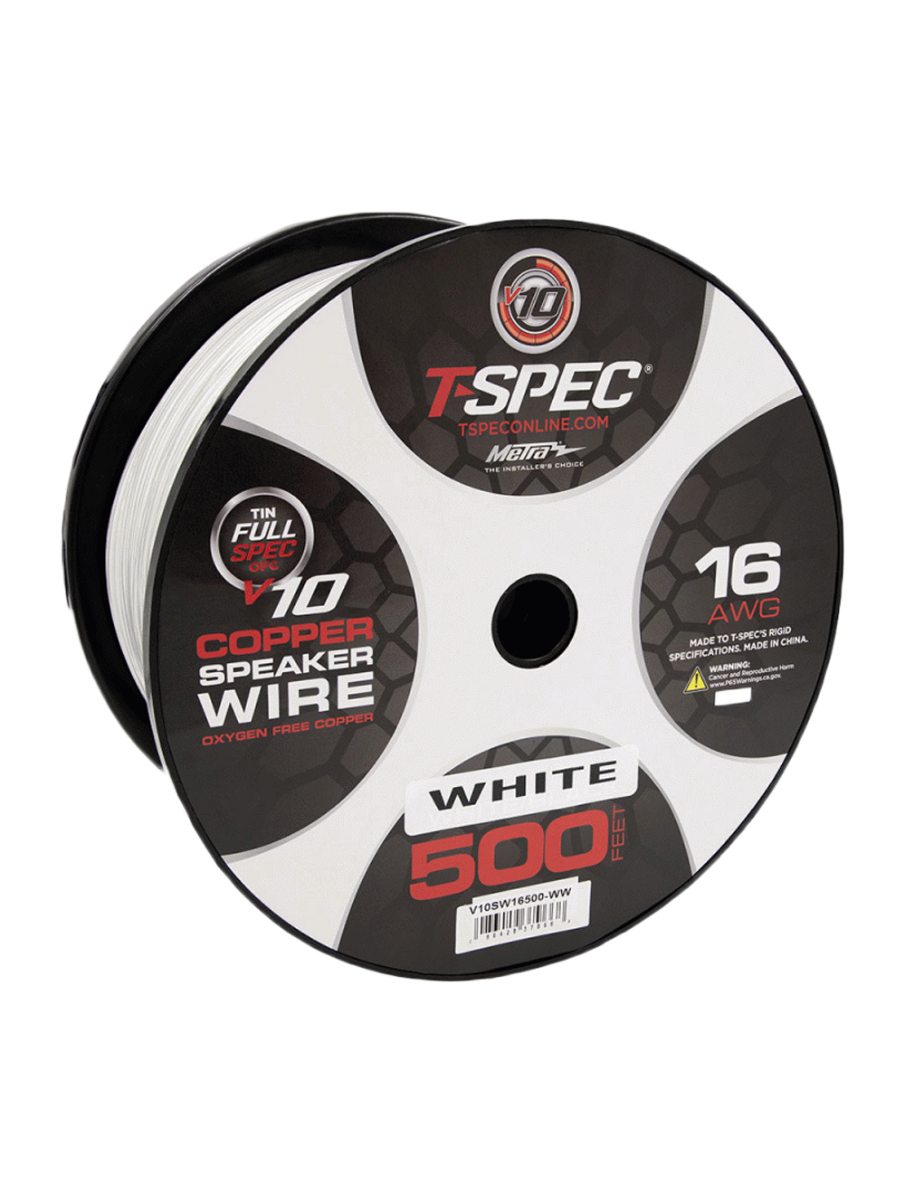 T-Spec V10SW16500-WW 16 AWG 500' White/White OFC Speaker Wire - v10 Series